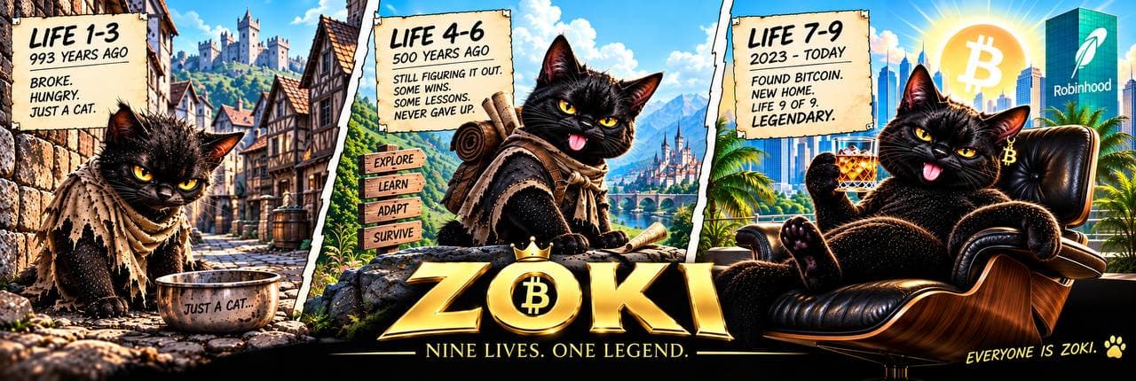 ZOKI — born in the Dark Ages, found on BTC, revived on Robinhood, unleashed on ETH. Rewards distributed in cbBTC.